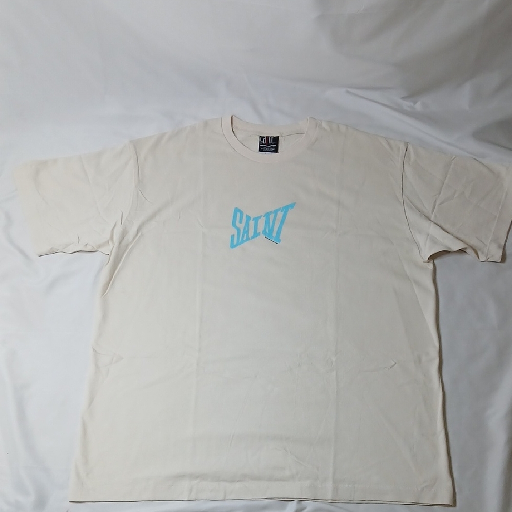 SAINT Cream Short-Sleeve Graphic Tee with Blue Logo